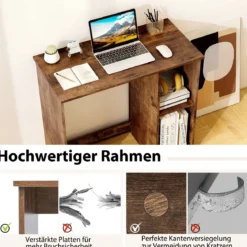 Kleiner Schreibtisch mit 2 Fächern Computertisch Bürotisch PC-Tisch 80 x 40 x 74 cm Weiß/Braun/Natur/Schwarz