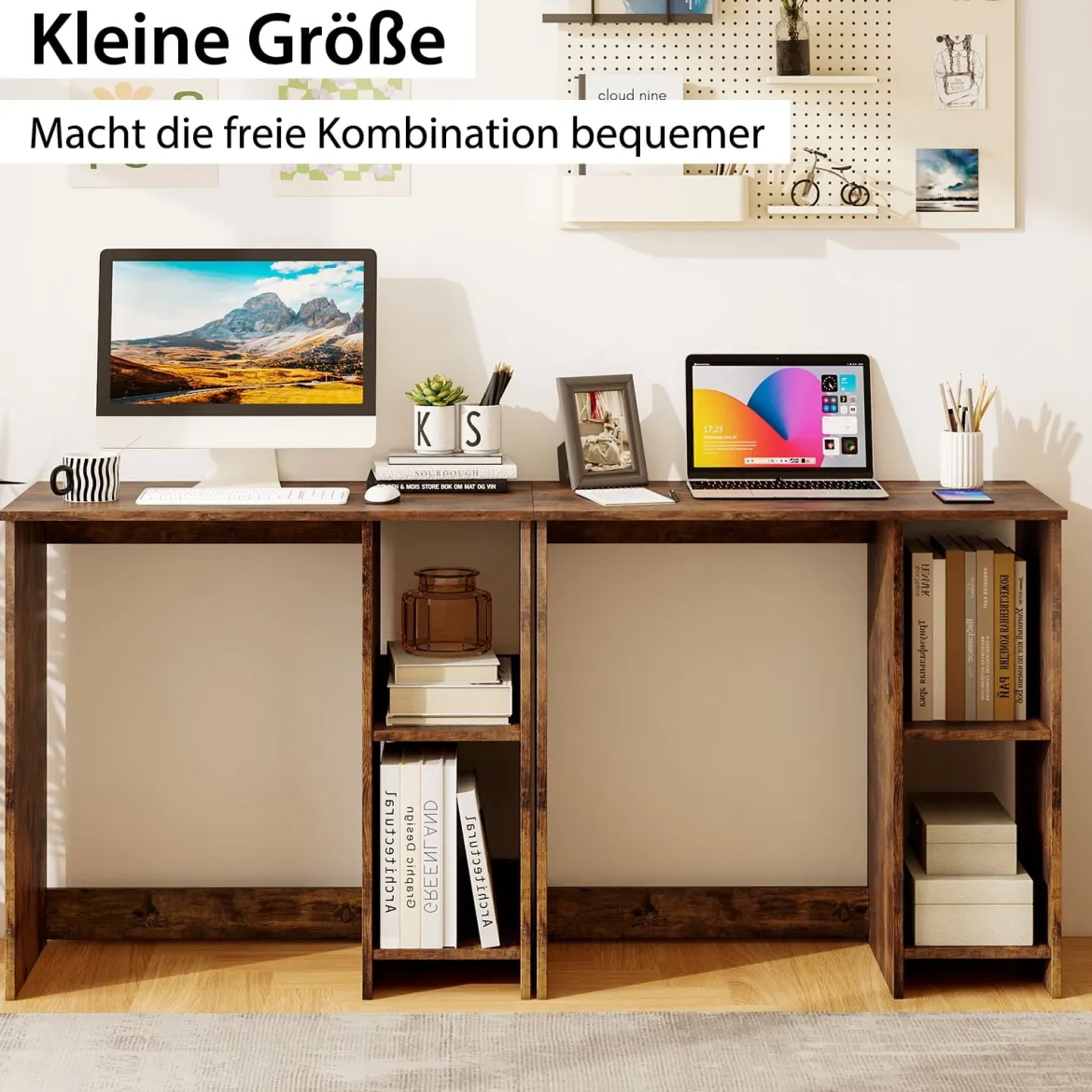 Kleiner Schreibtisch mit 2 Fächern Computertisch Bürotisch PC-Tisch 80 x 40 x 74 cm Weiß/Braun/Natur/Schwarz