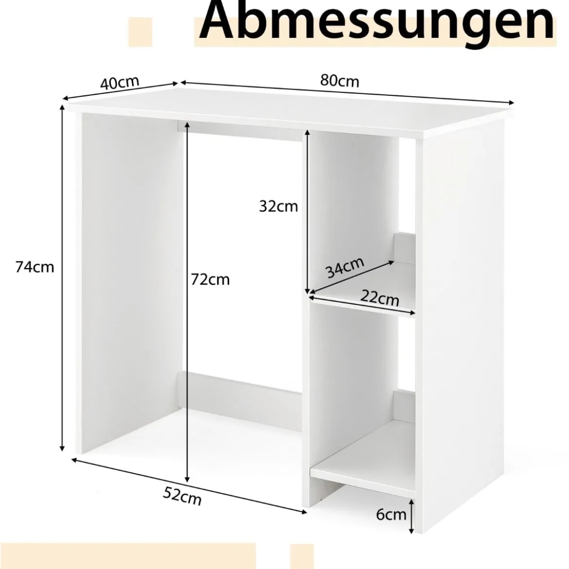 Kleiner Schreibtisch mit 2 Fächern Computertisch Bürotisch PC-Tisch 80 x 40 x 74 cm Weiß/Braun/Natur/Schwarz