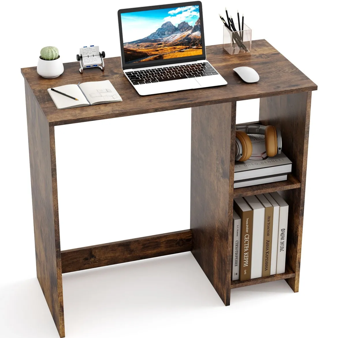 Kleiner Schreibtisch mit 2 Fächern Computertisch Bürotisch PC-Tisch 80 x 40 x 74 cm Weiß/Braun/Natur/Schwarz