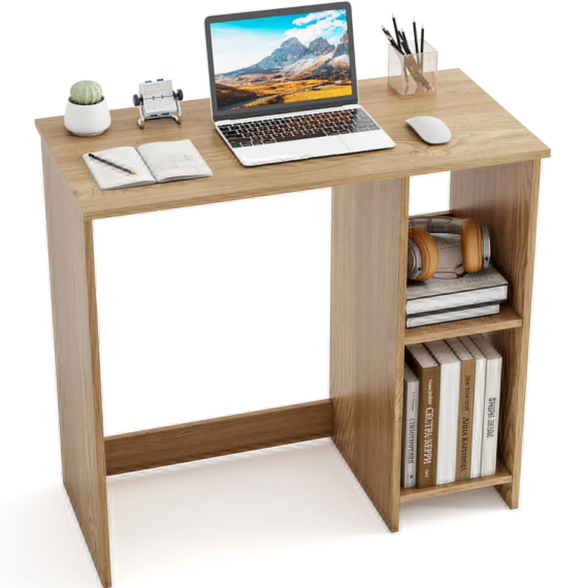 Kleiner Schreibtisch mit 2 Fächern Computertisch Bürotisch PC-Tisch 80 x 40 x 74 cm Weiß/Braun/Natur/Schwarz