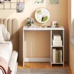 Kleiner Schreibtisch mit 2 Fächern Computertisch Bürotisch PC-Tisch 80 x 40 x 74 cm Weiß/Braun/Natur/Schwarz
