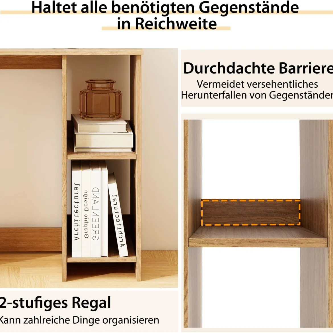 Kleiner Schreibtisch mit 2 Fächern Computertisch Bürotisch PC-Tisch 80 x 40 x 74 cm Weiß/Braun/Natur/Schwarz