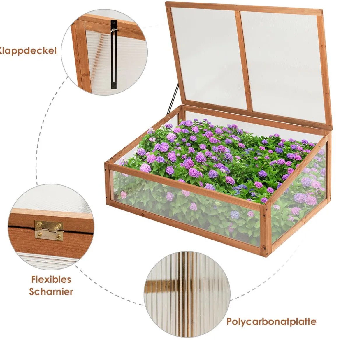 Kleines Kaltgewächshaus aus Holz Schutz für Blumenbeete im Garten oder auf der Terrasse 100 x 65 x 40 cm