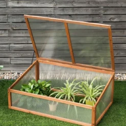 Kleines Kaltgewächshaus aus Holz Schutz für Blumenbeete im Garten oder auf der Terrasse 100 x 65 x 40 cm