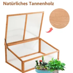 Kleines Kaltgewächshaus aus Holz Schutz für Blumenbeete im Garten oder auf der Terrasse 100 x 65 x 40 cm
