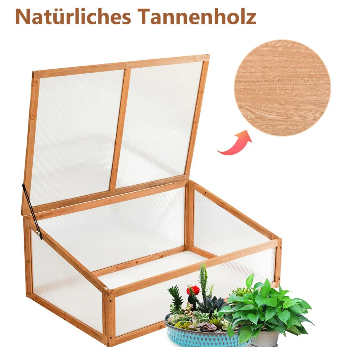 Kleines Kaltgewächshaus aus Holz Schutz für Blumenbeete im Garten oder auf der Terrasse 100 x 65 x 40 cm