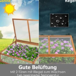 Kleines Kaltgewächshaus aus Holz Schutz für Blumenbeete im Garten oder auf der Terrasse 100 x 65 x 40 cm