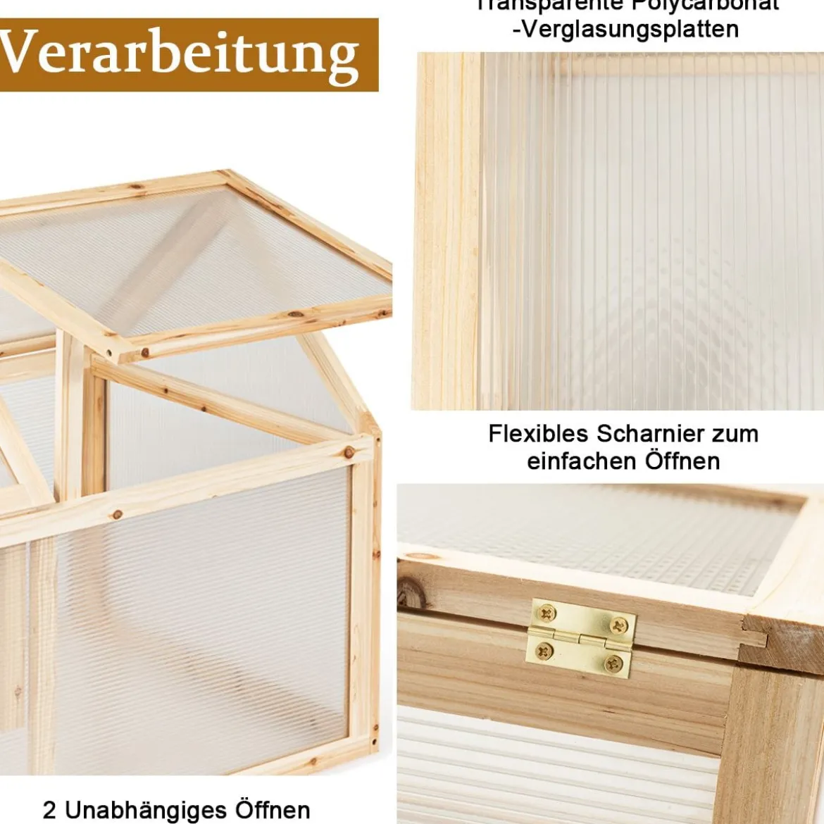 Kleines Kaltgewächshaus aus Holz Erhöhter Schutz für Blumenbeete im Garten 100 x 53 x 71 cm