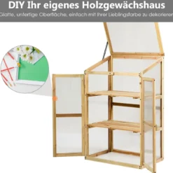 Kleines Kaltgewächshaus aus Holz 3-Ebenen Schutz für Blumenbeete im Garten 60 x 45 x 100 cm