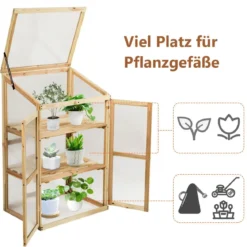 Kleines Kaltgewächshaus aus Holz 3-Ebenen Schutz für Blumenbeete im Garten 60 x 45 x 100 cm