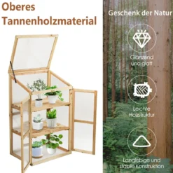 Kleines Kaltgewächshaus aus Holz 3-Ebenen Schutz für Blumenbeete im Garten 60 x 45 x 100 cm
