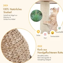 Klein Katzenbaum mit Höhle & Natürlichem Sisal & Handgefertigter Korb φ 48 x 70,5 cm