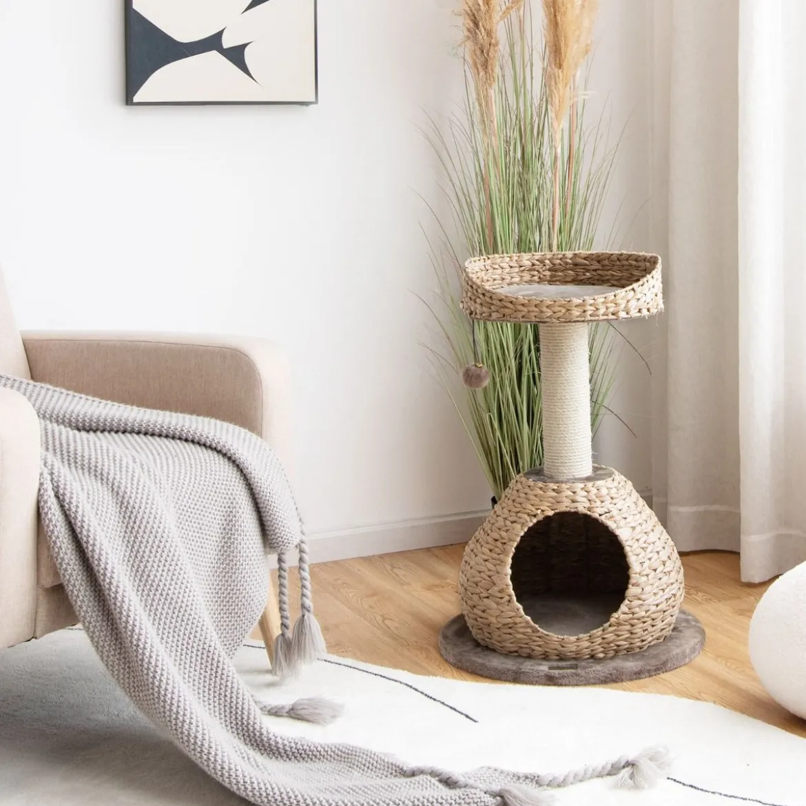 Klein Katzenbaum mit Höhle & Natürlichem Sisal & Handgefertigter Korb φ 48 x 70,5 cm