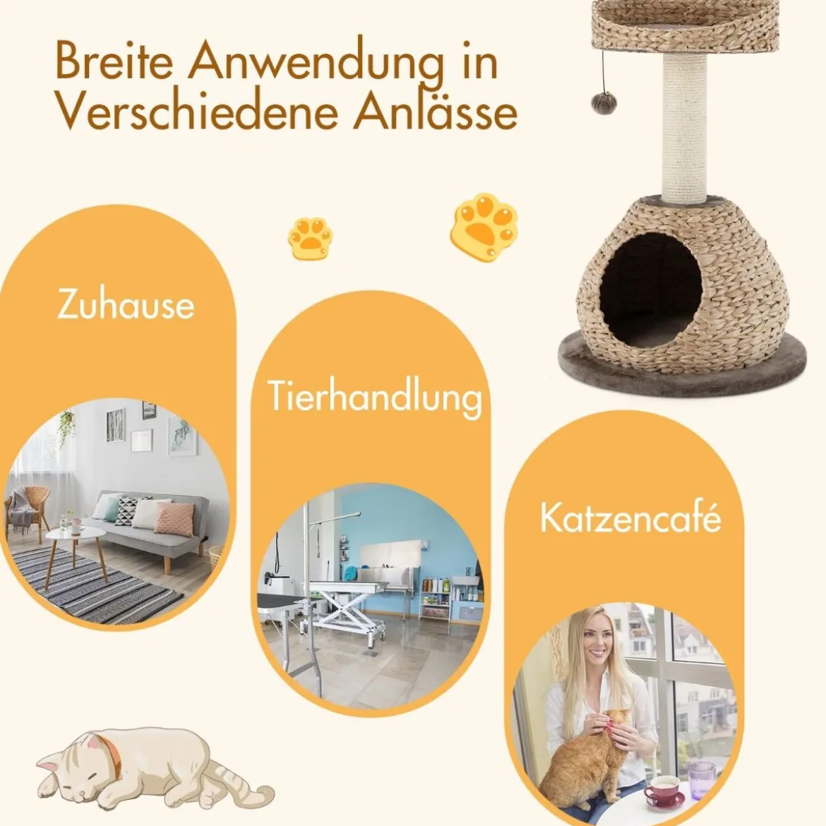 Klein Katzenbaum mit Höhle & Natürlichem Sisal & Handgefertigter Korb φ 48 x 70,5 cm