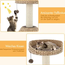 Klein Katzenbaum mit Höhle & Natürlichem Sisal & Handgefertigter Korb φ 48 x 70,5 cm