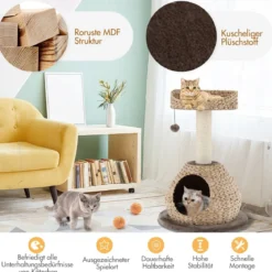Klein Katzenbaum mit Höhle & Natürlichem Sisal & Handgefertigter Korb φ 48 x 70,5 cm