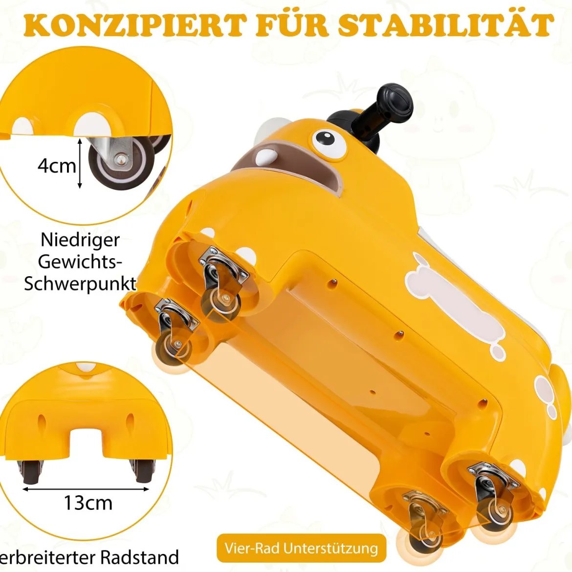 Kleinkind Aufsitzspielzeug Fahrzeug mit Stauraum unter dem Sitz Lichter Musik & Hupe Gelb