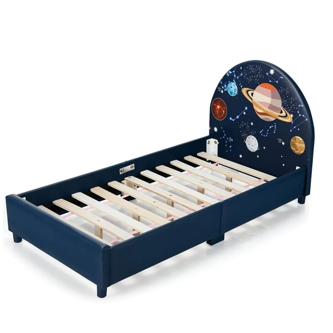 Kleinkindbett in Weltraum-Optik mit hohem Kopfteil für Kinder 153 x 77 x 70 cm Dunkelblau