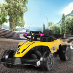 Kleinkind-Elektroauto 12-V-Kinderauto Elektrisches Rennauto für Kleinkinder mit Fernbedienung Gelb