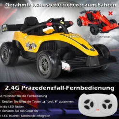 Kleinkind-Elektroauto 12-V-Kinderauto Elektrisches Rennauto für Kleinkinder mit Fernbedienung Gelb