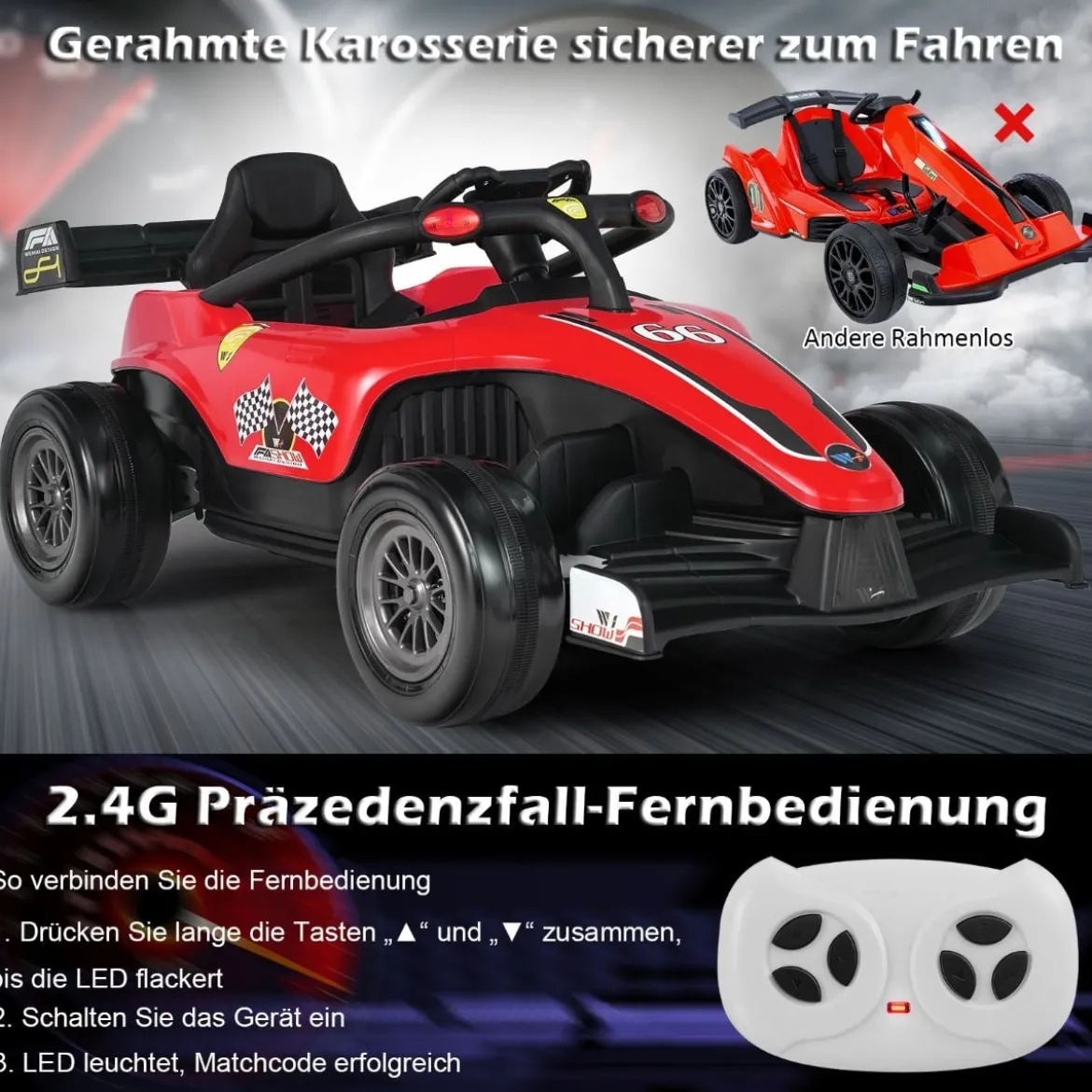 Kleinkind-Elektroauto 12-V-Kinderauto Elektrisches Rennauto für Kleinkinder mit Fernbedienung Rot
