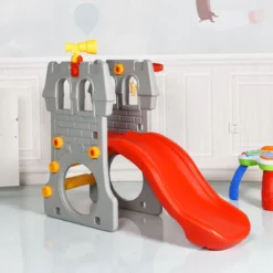 Kleinkindrutsche Kinderrutsche Kinderschlossrutsche mit Basketballkorb und Teleskopspielzeug