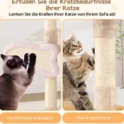 Klein Kratzbaum mit Fischförmigem Kratzbrett Holz Katzenbaum Katzenkratzbaum Kletterbaum