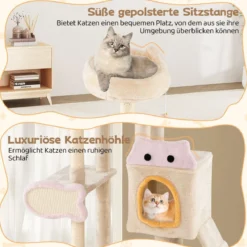 Klein Kratzbaum mit Fischförmigem Kratzbrett Holz Katzenbaum Katzenkratzbaum Kletterbaum