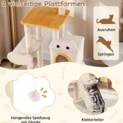 Klein Kratzbaum mit Fischförmigem Kratzbrett Holz Katzenbaum Katzenkratzbaum Kletterbaum