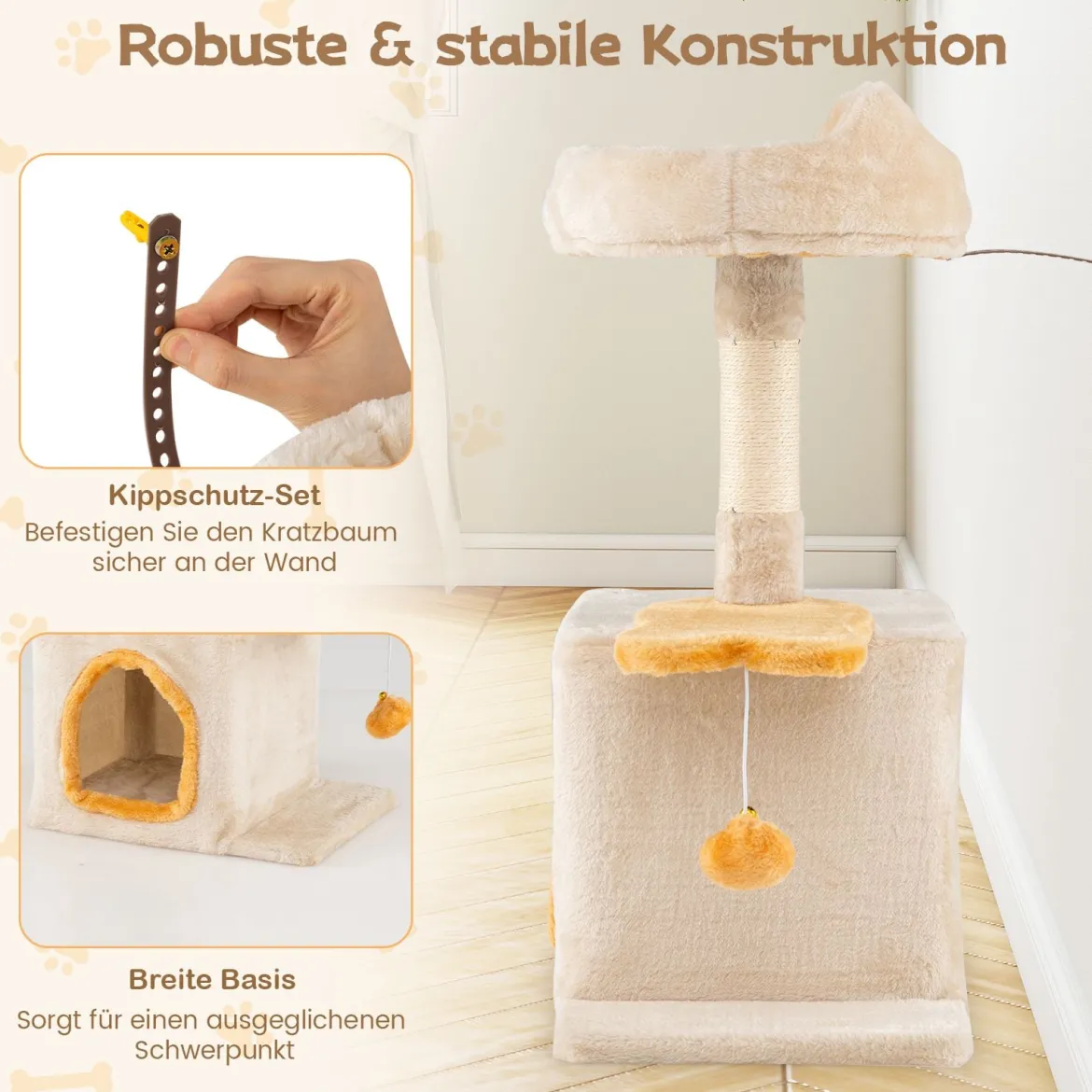 Klein Kratzbaum mit Fischförmigem Plattform Holz Katzenbaum Katzenkratzbaum Kletterbaum