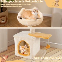 Klein Kratzbaum mit Fischförmigem Plattform Holz Katzenbaum Katzenkratzbaum Kletterbaum