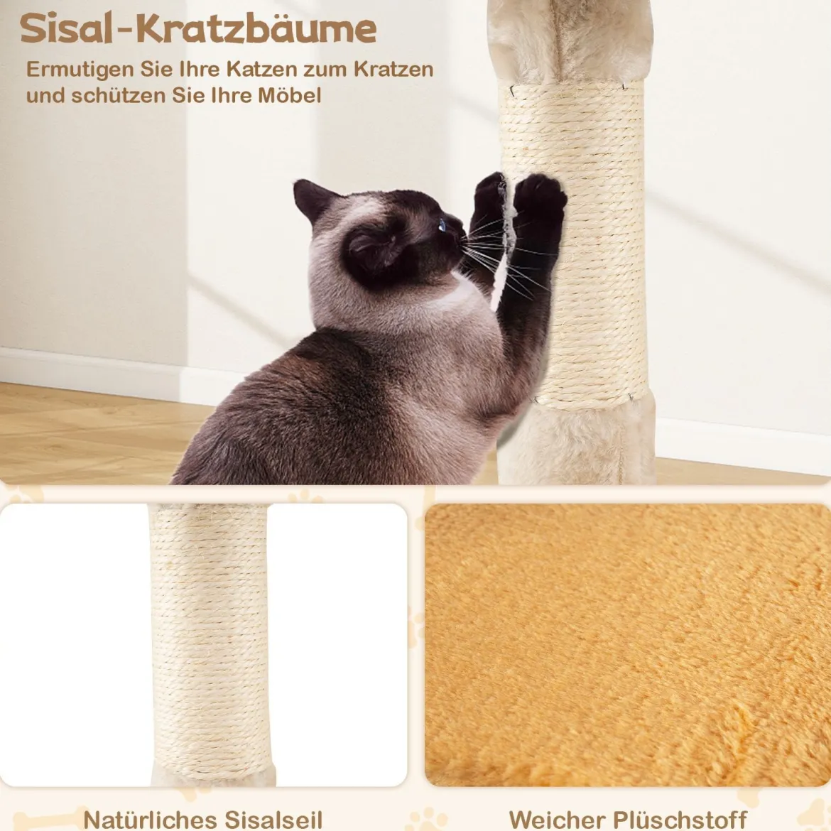 Klein Kratzbaum mit Fischförmigem Plattform Holz Katzenbaum Katzenkratzbaum Kletterbaum