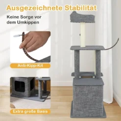 Klein Kratzbaum mit Höhle & Kratzsäulen & Sisal-Rampe & Ball Katzenbaum Kletterbaum