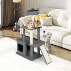 Klein Kratzbaum mit Höhle & Kratzsäulen & Sisal-Rampe & Ball Katzenbaum Kletterbaum