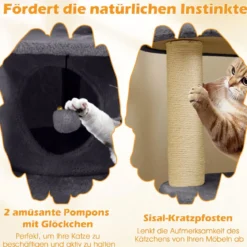 Klein Kratzbaum mit Katzenhöhle & Ball & Leiter Holz Katzenbaum Katzenkratzbaum Grau