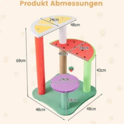 Klein Kratzbaum mit Plattformen & Erdbeerball & Kratzpfosten Niedliches Obstthema Katzenbaum