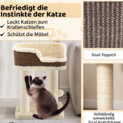Klein Kratzbaum mit Plüschsitz & Ball & Sisal-Kratzsäulen Katzenbaum Katzenkratzbaum Beige