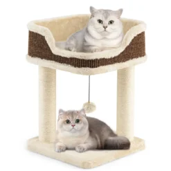 Klein Kratzbaum mit Plüschsitz & Ball & Sisal-Kratzsäulen Katzenbaum Katzenkratzbaum Beige