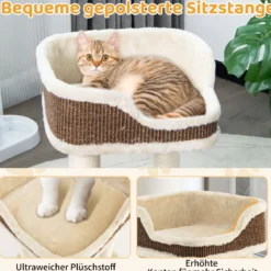 Klein Kratzbaum mit Plüschsitz & Ball & Sisal-Kratzsäulen Katzenbaum Katzenkratzbaum Beige