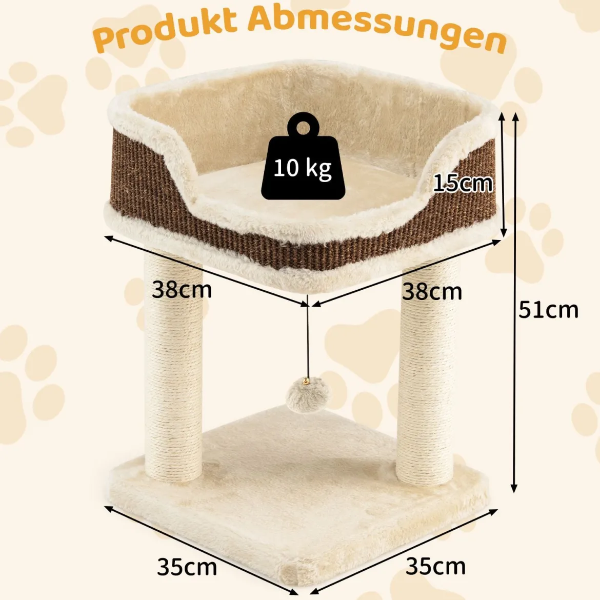Klein Kratzbaum mit Plüschsitz & Ball & Sisal-Kratzsäulen Katzenbaum Katzenkratzbaum Beige