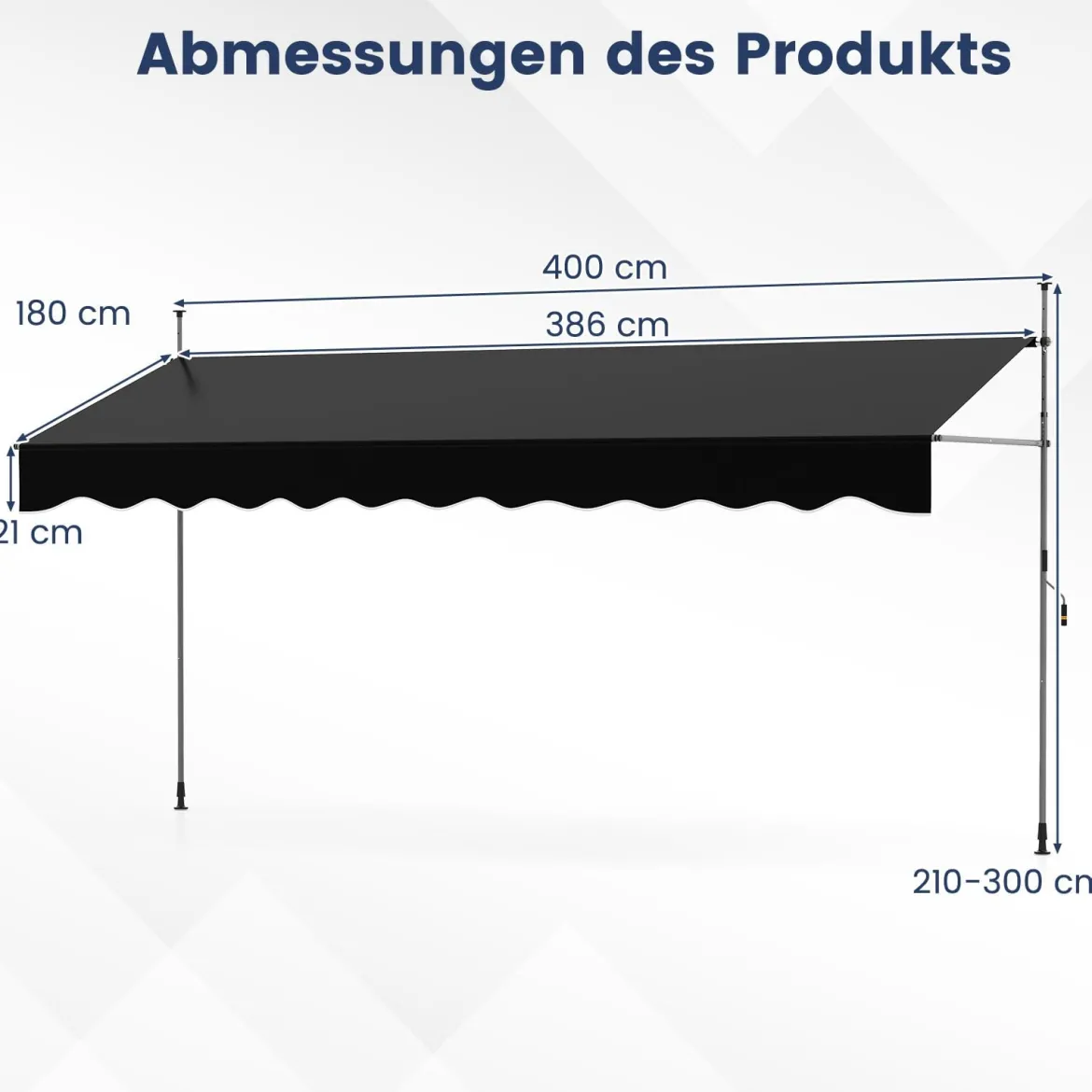 Klemmmarkise Balkonmarkise ohne Bohren mit Handkurbel Höhenverstellbar & UV-beständig Sonnenschutz Schwarz