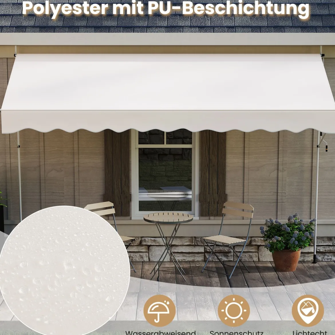Klemmmarkise Balkonmarkise ohne Bohren mit Handkurbel Höhenverstellbar & UV-beständig Sonnenschutz Weiß