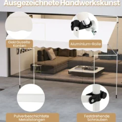 Klemmmarkise Balkonmarkise ohne Bohren mit Handkurbel Höhenverstellbar & UV-beständig Sonnenschutz Weiß