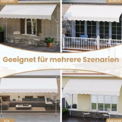 Klemmmarkise Balkonmarkise ohne Bohren mit Handkurbel Höhenverstellbar & UV-beständig Sonnenschutz Weiß