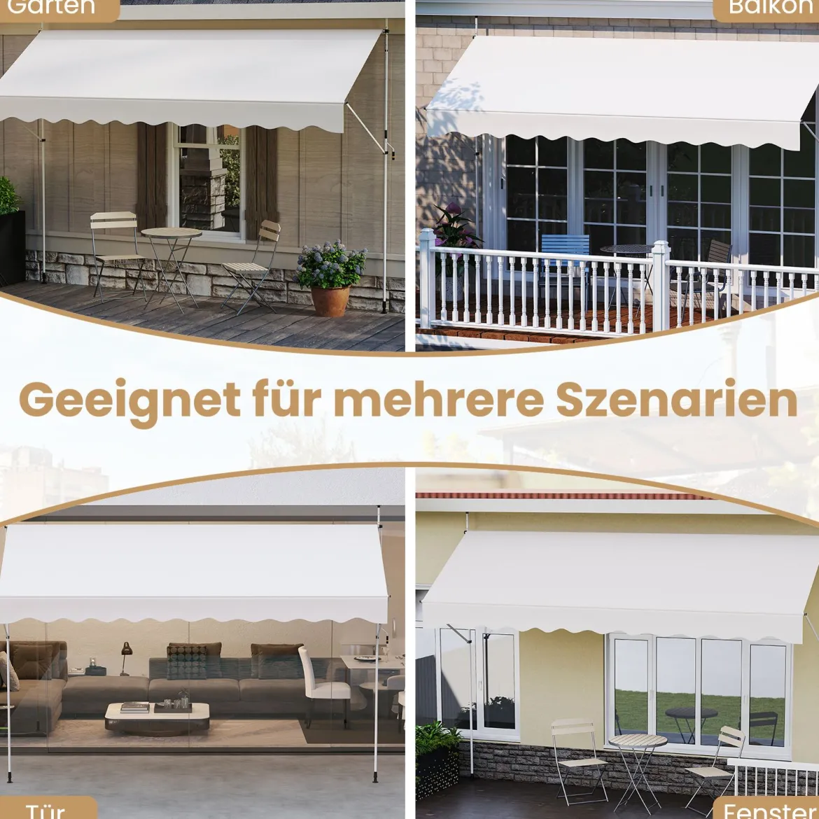 Klemmmarkise Balkonmarkise ohne Bohren mit Handkurbel Höhenverstellbar & UV-beständig Sonnenschutz Weiß