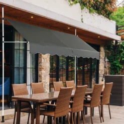 Klemmmarkise Balkonmarkise höhenverstellbar Markise mit Handkurbel Sonnenschutz250 x 120 cm Grau