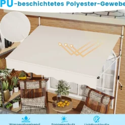 Klemmmarkise 200cm Balkonmarkise ohne Bohren mit Handkurbel Höhenverstellbar & UV-beständig 200 cm Weiß