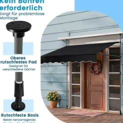Klemmmarkise 200cm Balkonmarkise ohne Bohren mit Handkurbel Höhenverstellbar & UV-beständig 200 cm Schwarz