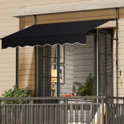 Klemmmarkise 200cm Balkonmarkise ohne Bohren mit Handkurbel Höhenverstellbar & UV-beständig 200 cm Schwarz
